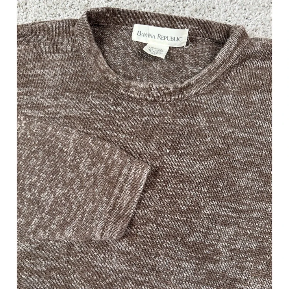 Banana Republic Vintage Linen Blend Crewneck Pullover Sweater Brown XL